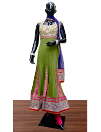 Green Net and Jamewar Churidar